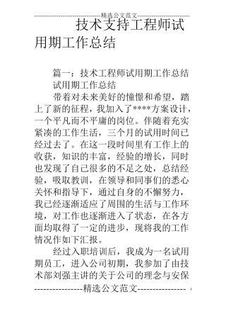 技术支持工程师试用期工作总结