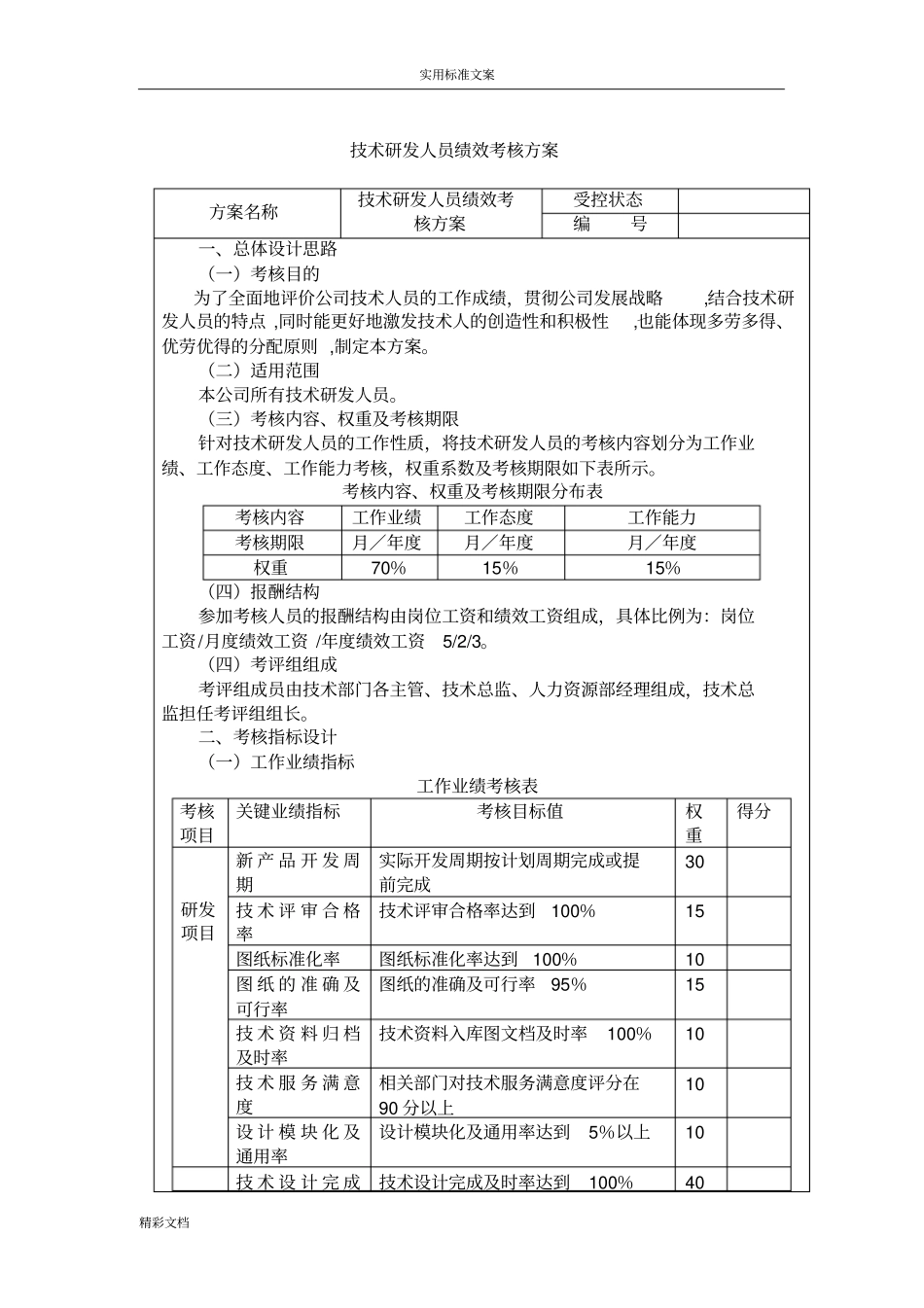 技术的研发人员绩效考核方案设计_第1页