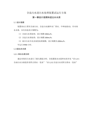 含盐污水进污水处理装置试运行方案