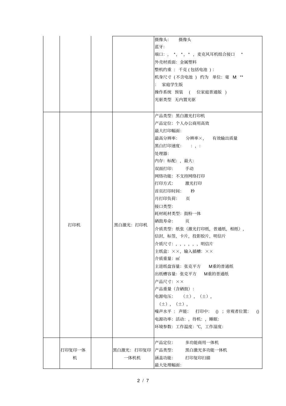 投标产品技术参数表_第2页
