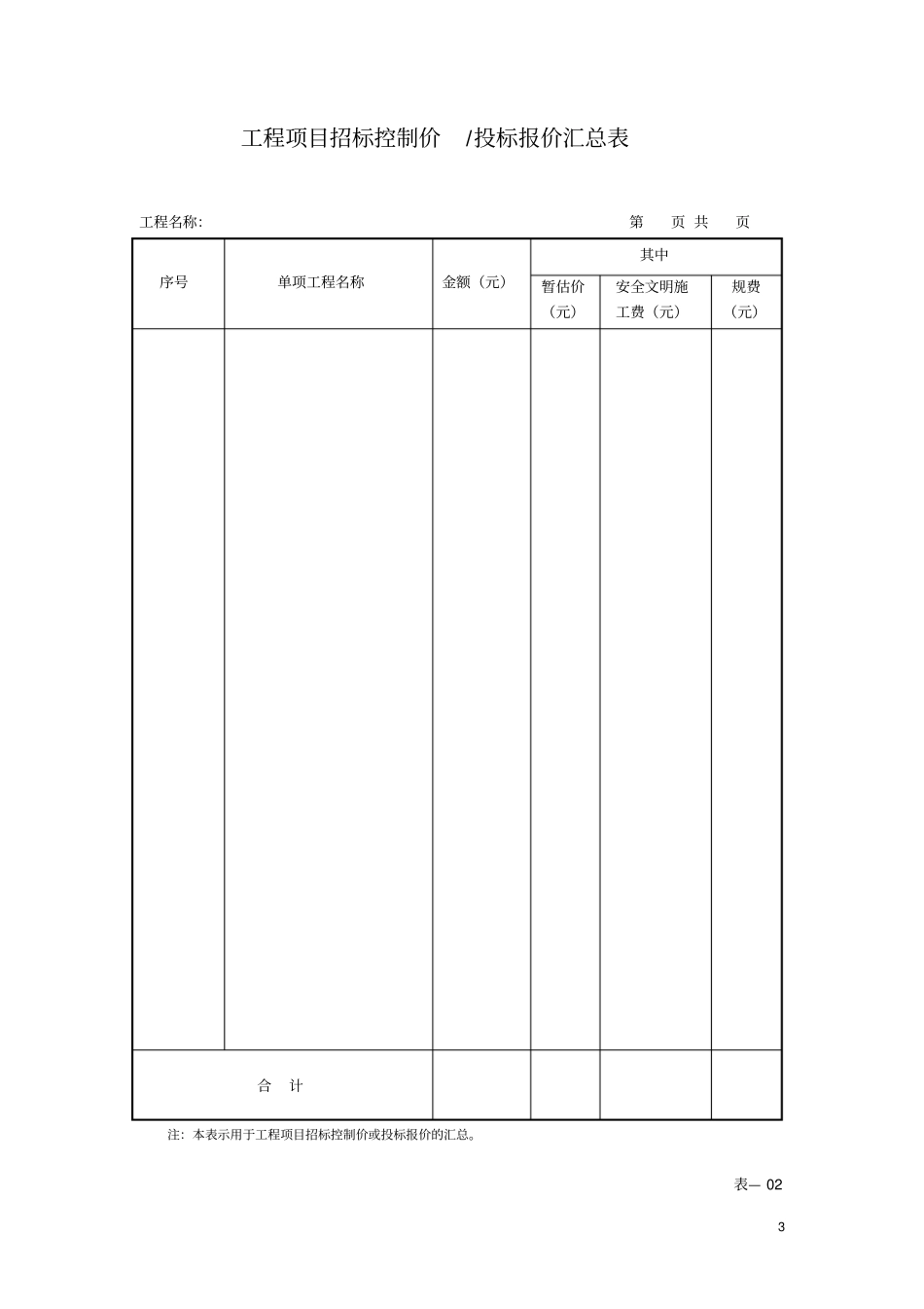 投标报价使用表格_第3页