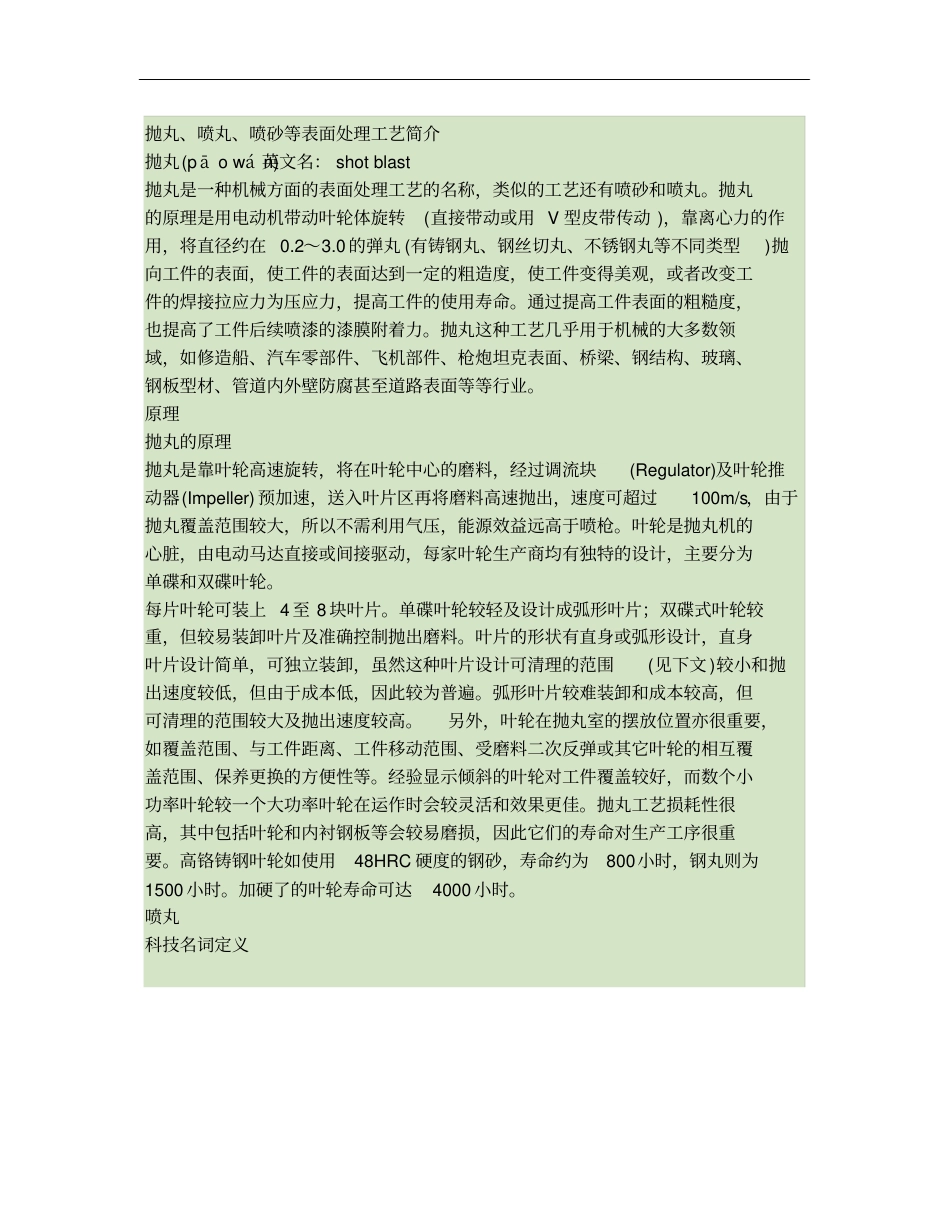 抛丸、喷丸、喷砂等表面处理工艺简介_第1页