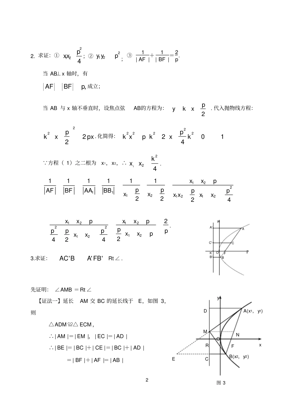抛物线的性质归纳及证明_第2页