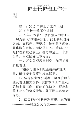 护士长护理工作计划