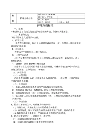 护理分级标准