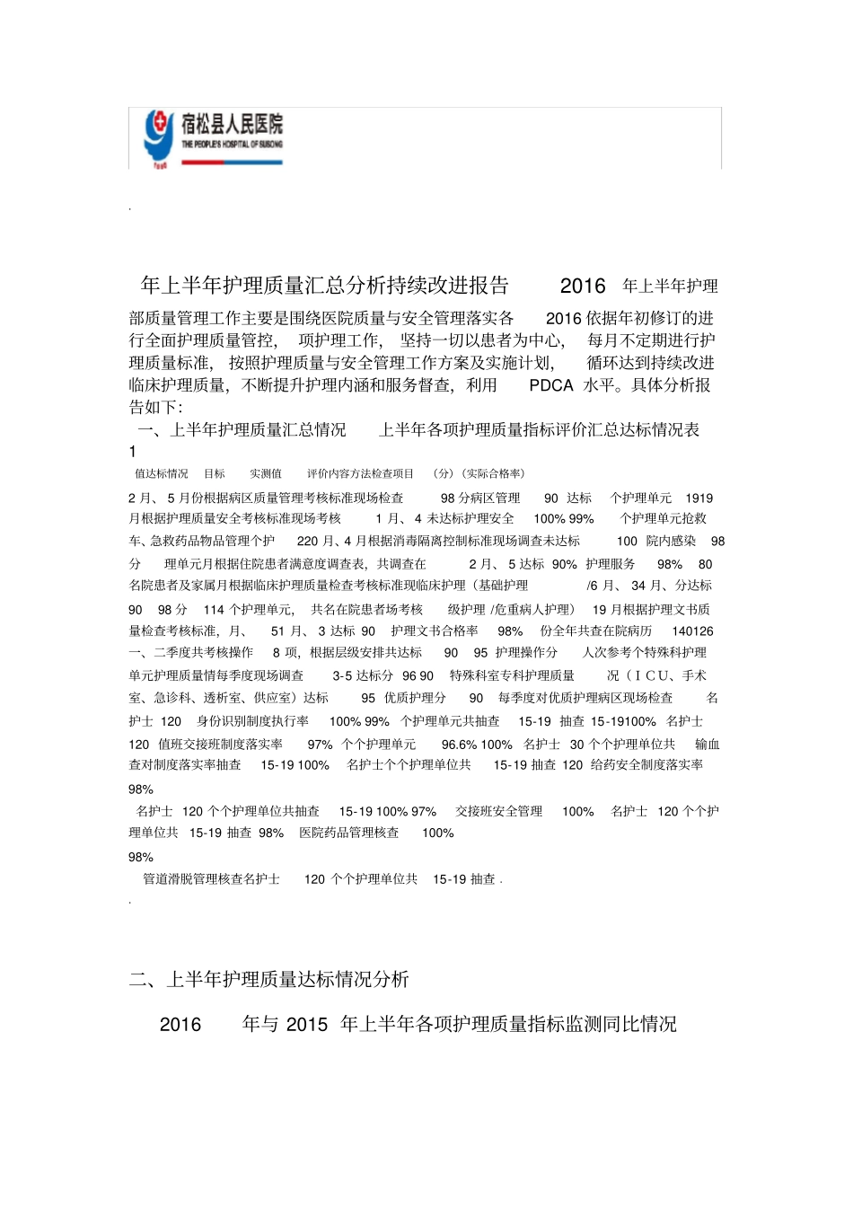 护理质量汇总分析持续改进报告_第1页