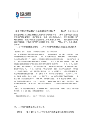 护理质量汇总分析持续改进报告