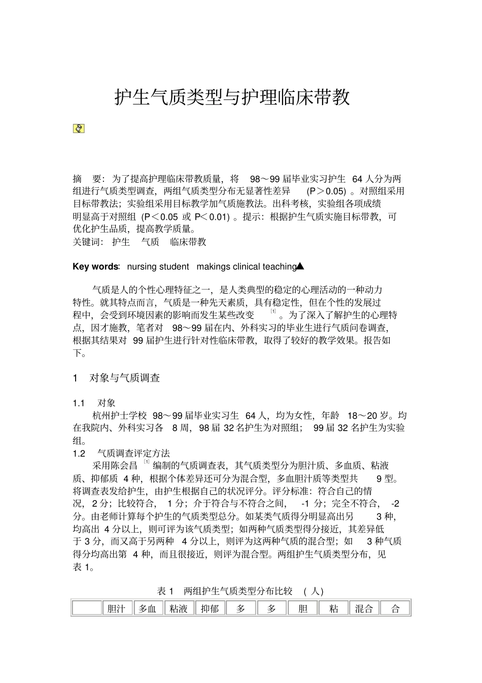 护生气质类型与护理临床带教_第1页