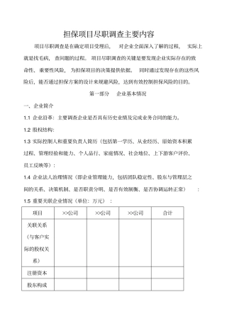 担保项目尽职调查主要内容