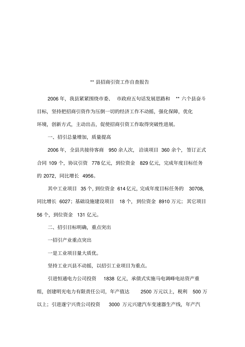 招商引资工作自查报告_第1页