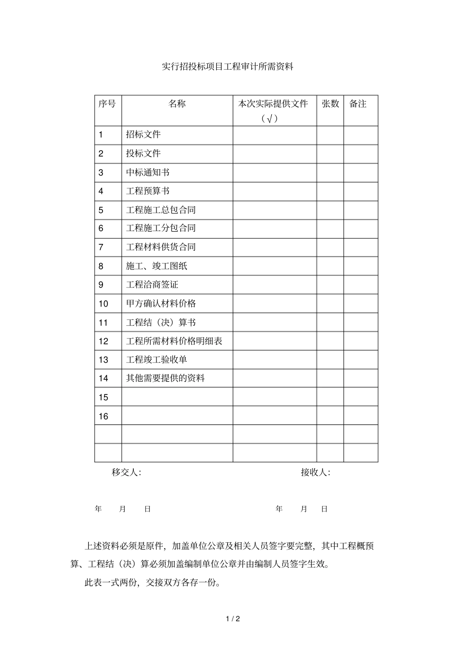 招投标审计需提供资料汇总_第1页