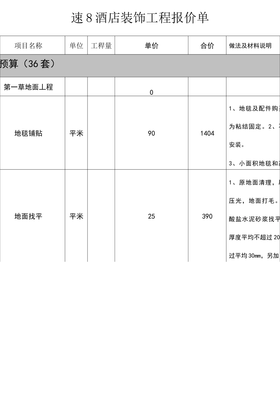 速8酒店装饰工程报价单_第1页