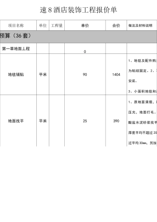 速8酒店装饰工程报价单