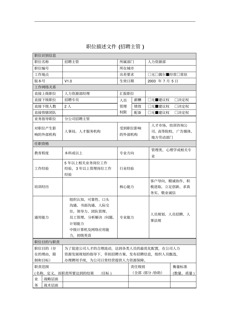 招聘主管职位说明文件2_第1页