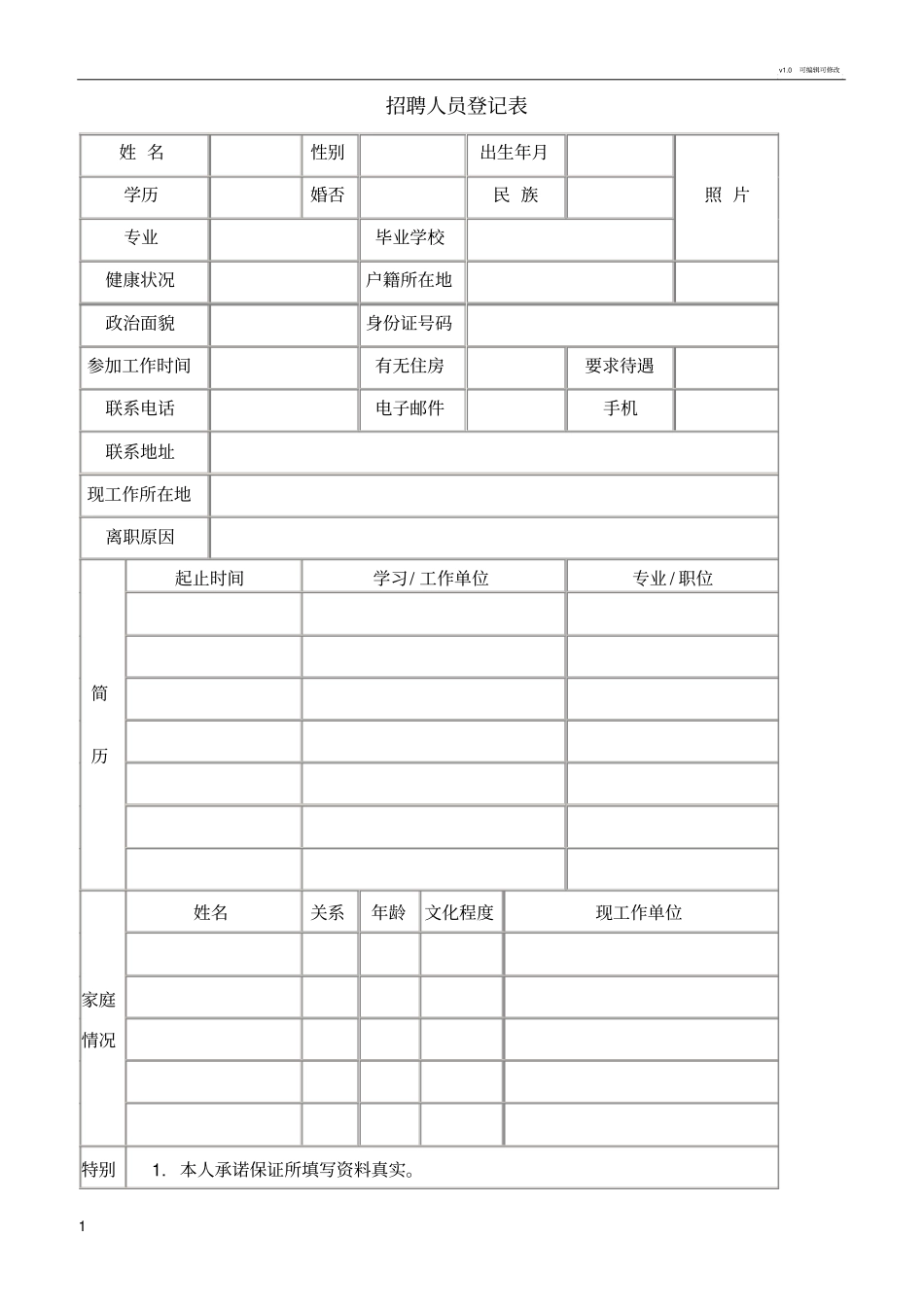 招聘人员登记表模板_第1页