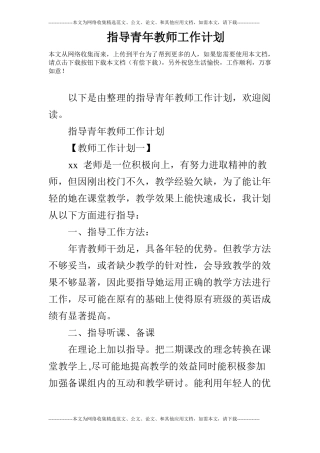 指导青年教师工作计划