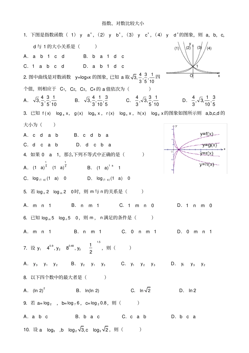 指数、对数比较大小测验题_第1页