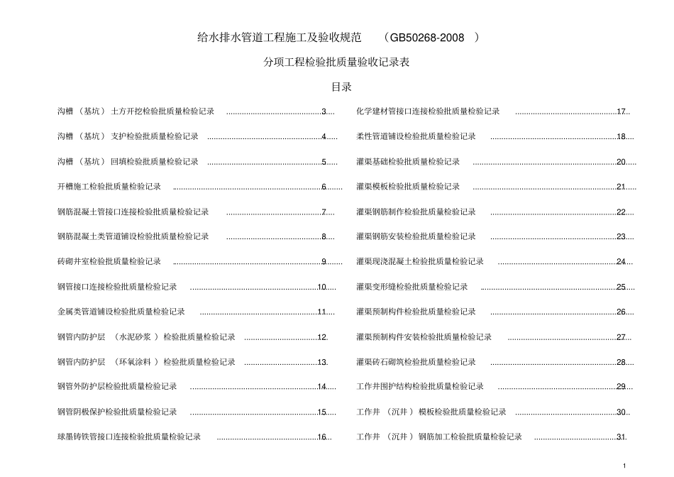 排水管道工程施工与验收规范GB50268_2008检验批表格模板_第1页
