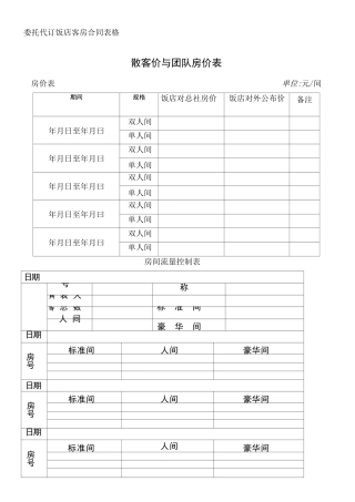 酒店前台常用表格