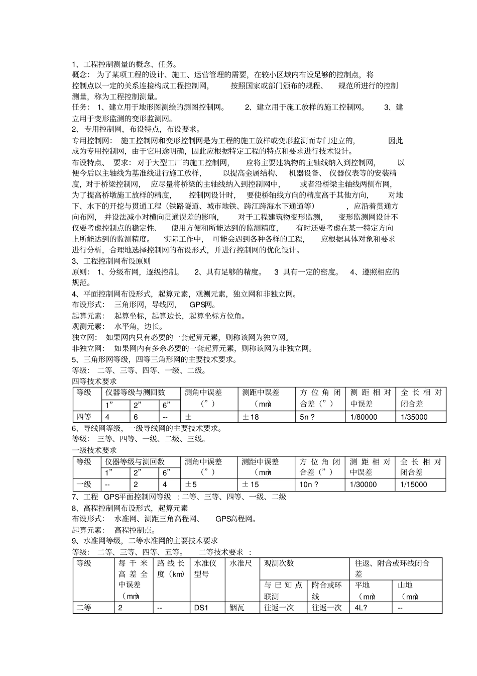 控制测量河海大学测绘工程专业期末考试重点总结版_第1页
