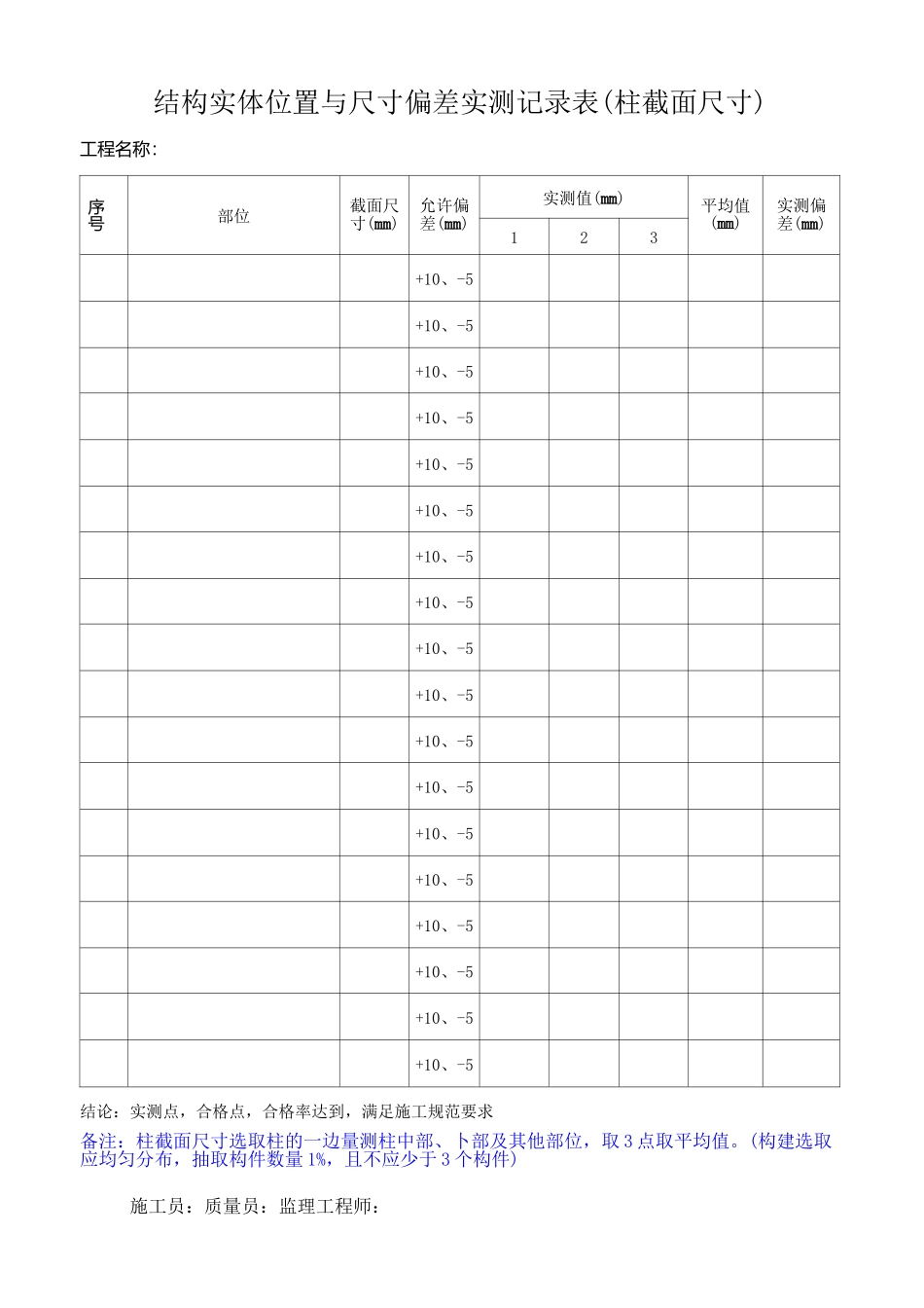 结构实体位置与尺寸偏差测量原始记录_第1页