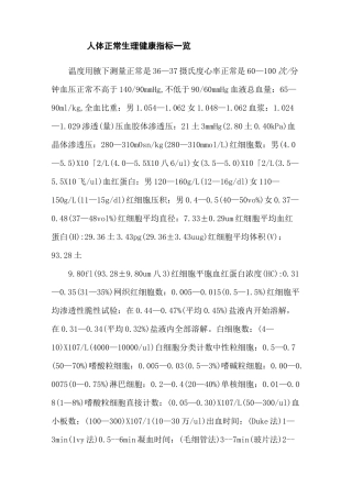 人体正常生理健康指标一览汇总