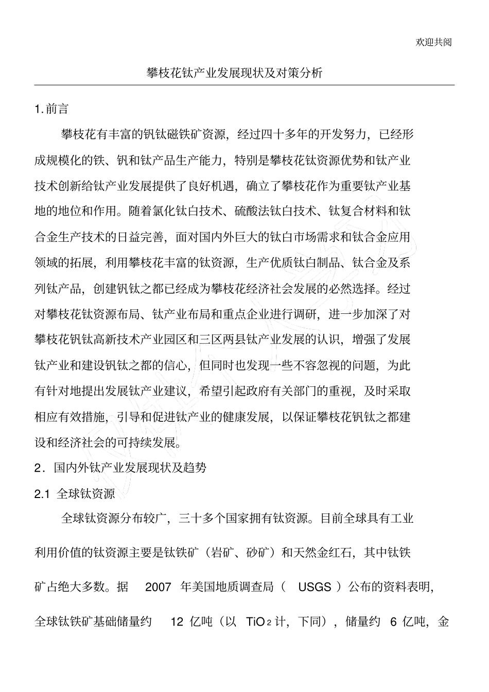 攀枝花钛产业发展现状及对策分析_第1页