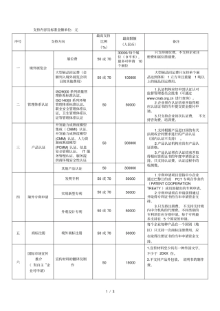 支持内容及标准金额单位元