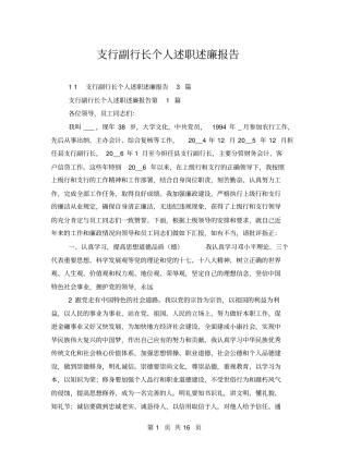 支行副行长个人述职述廉报告