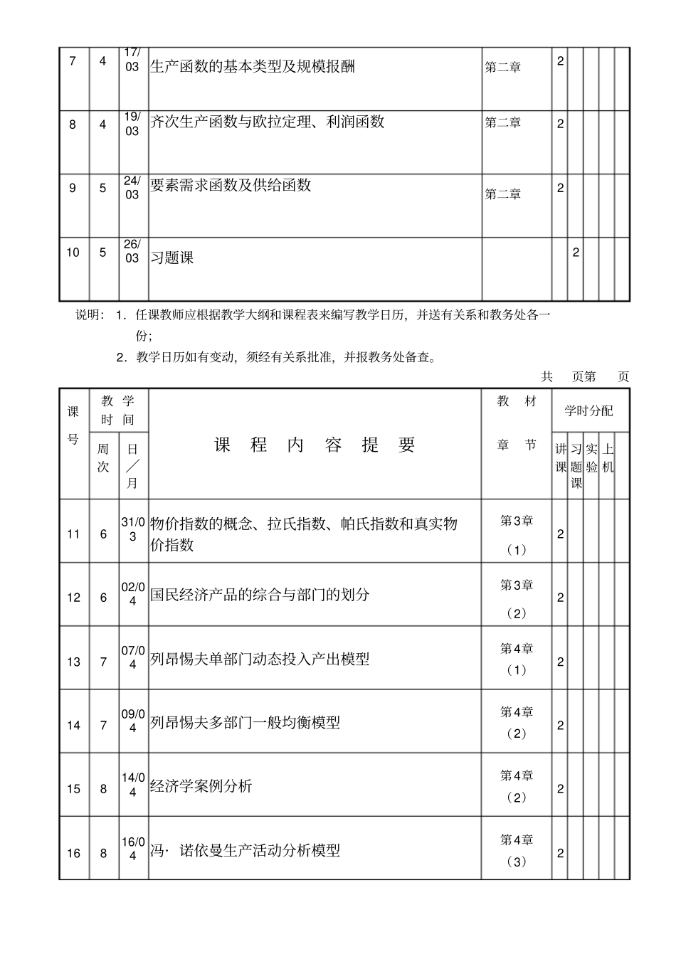 教学日历-数理经济学_第2页