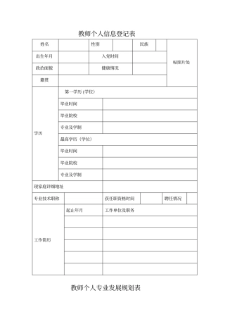 教师个人信息登记表