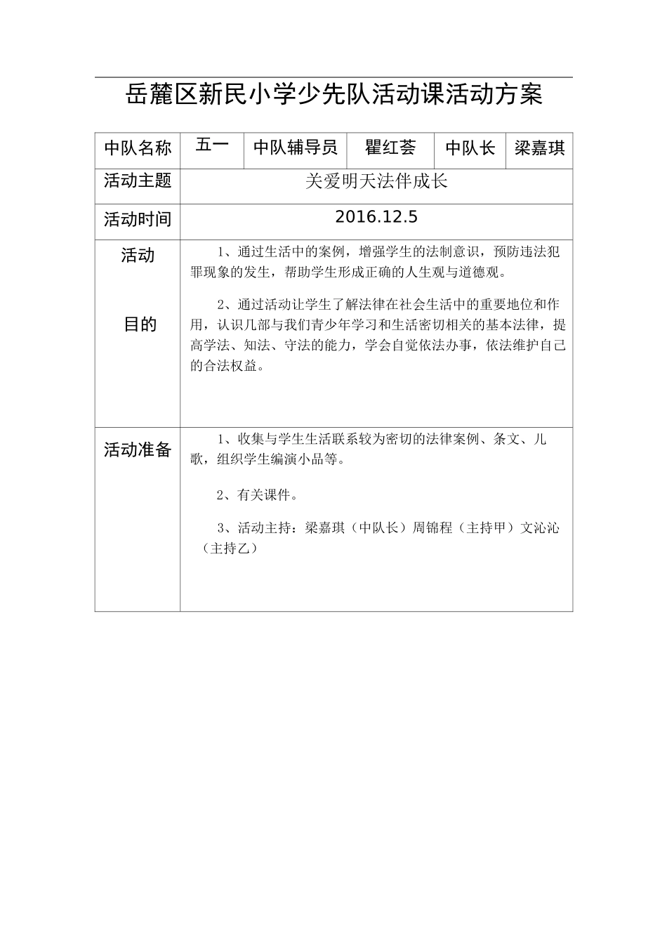 少先队活动课活动方案计划_第1页