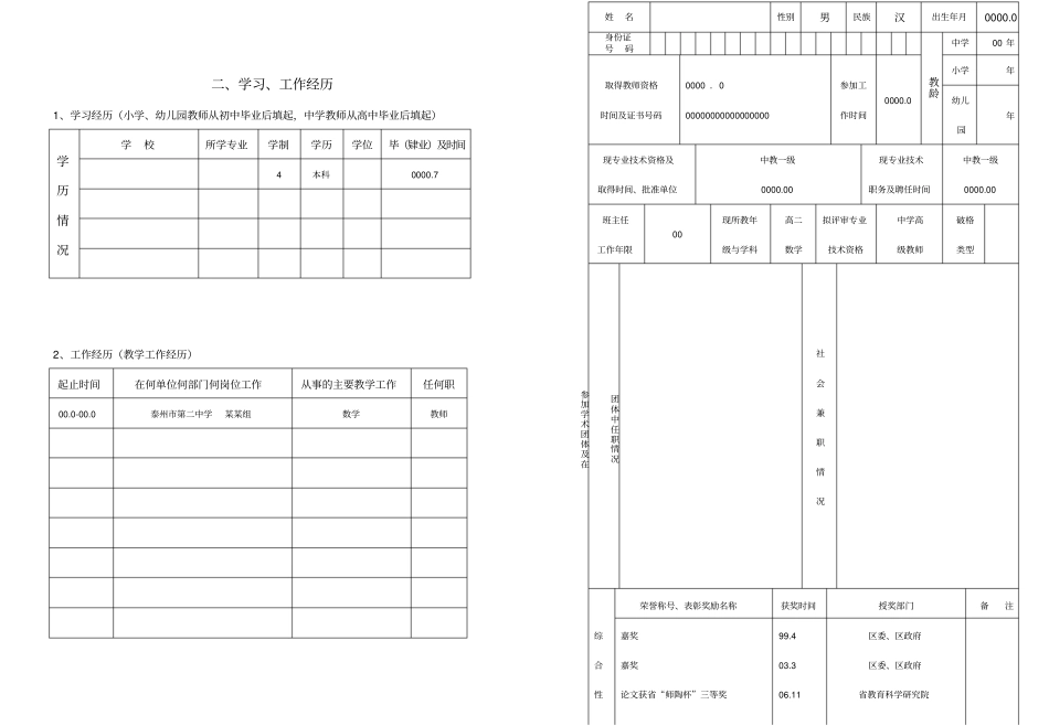 教师职称申请与审批意见样本_第2页