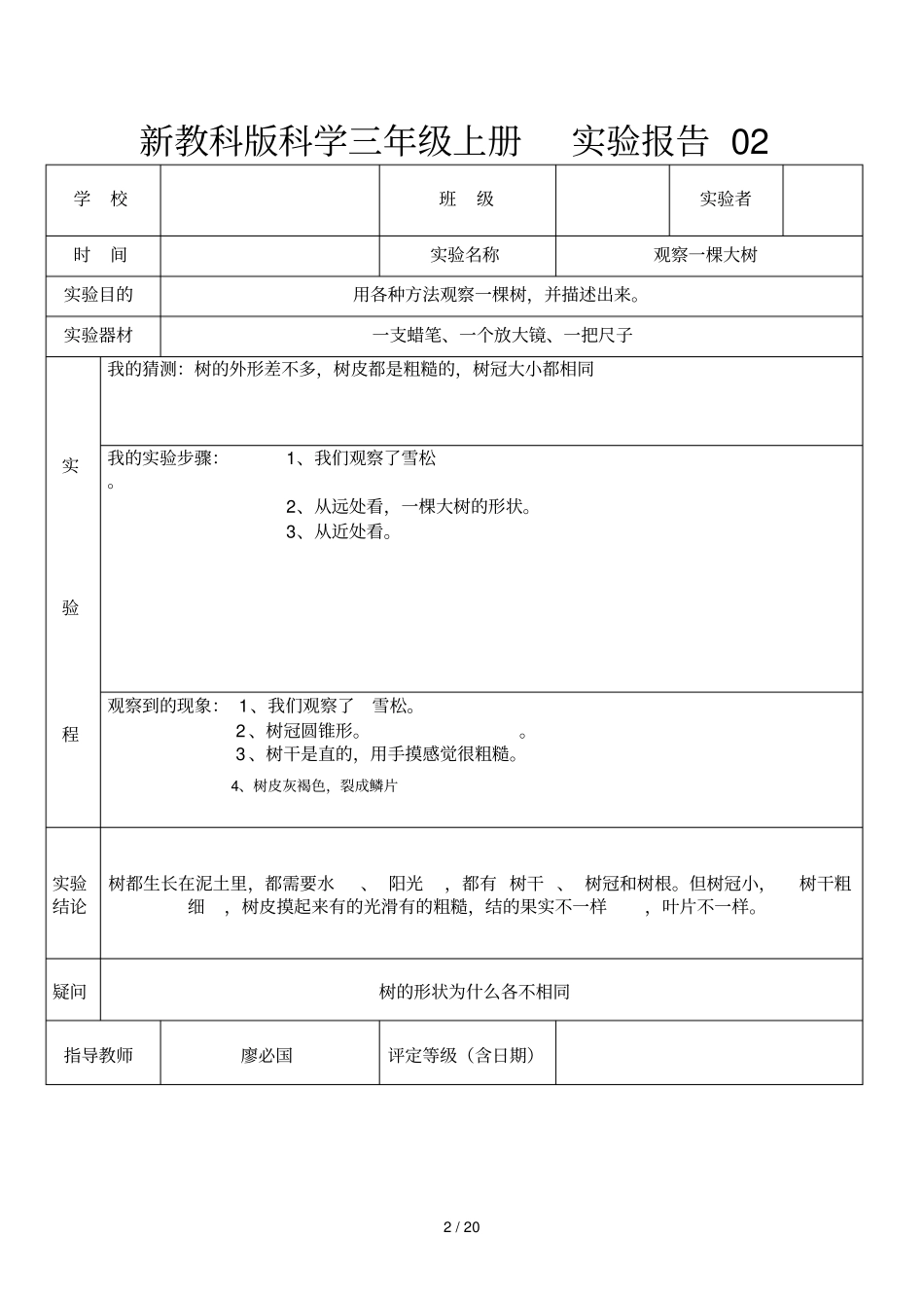 教科新版三年级上册科学试验报告单_第2页