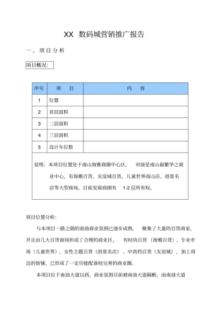 数码城项目定位与营销推广报告