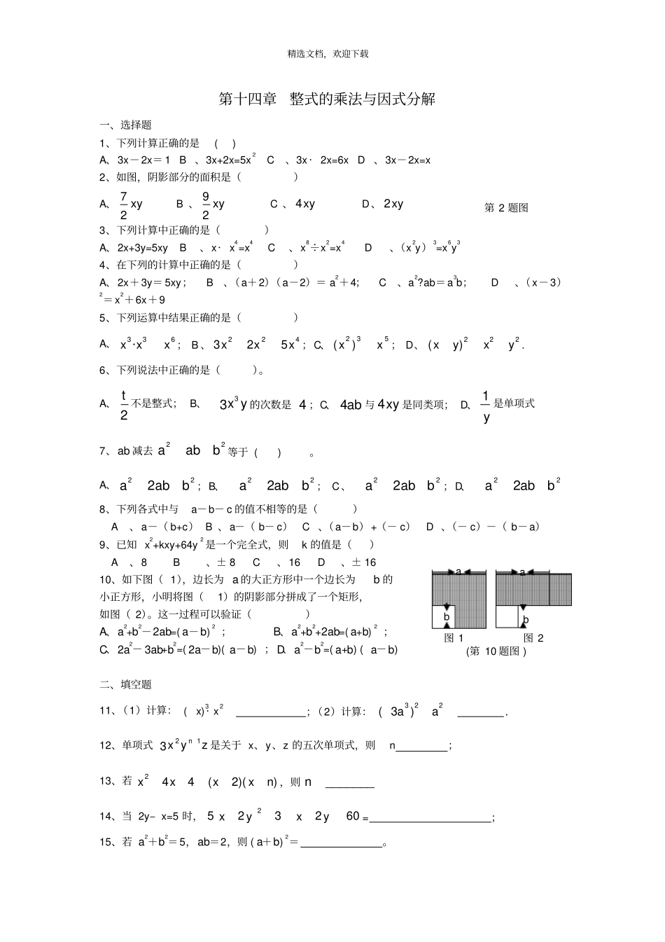 整式的乘法与因式分解_第1页