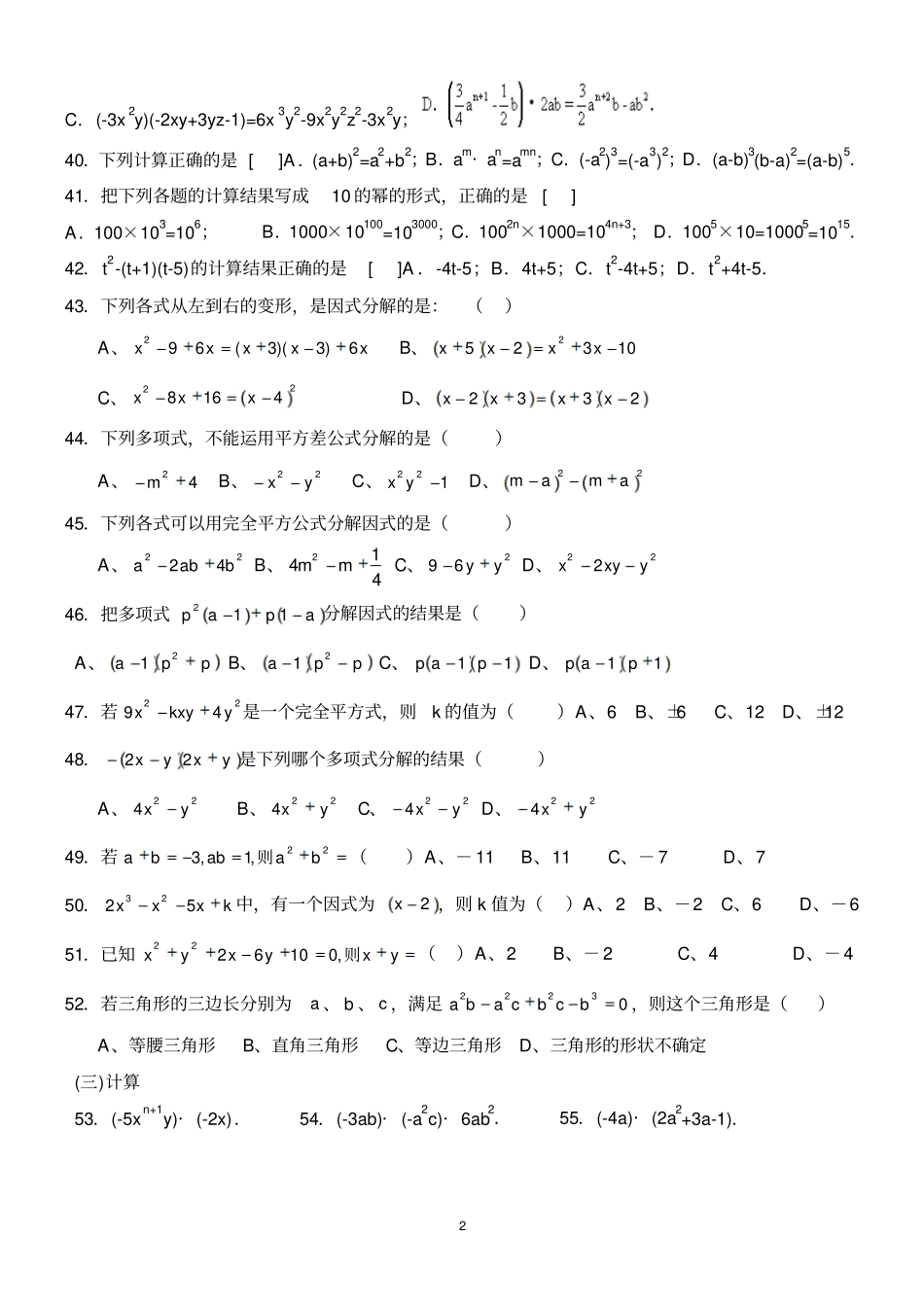 整式的乘法和因式分解练习题_第2页