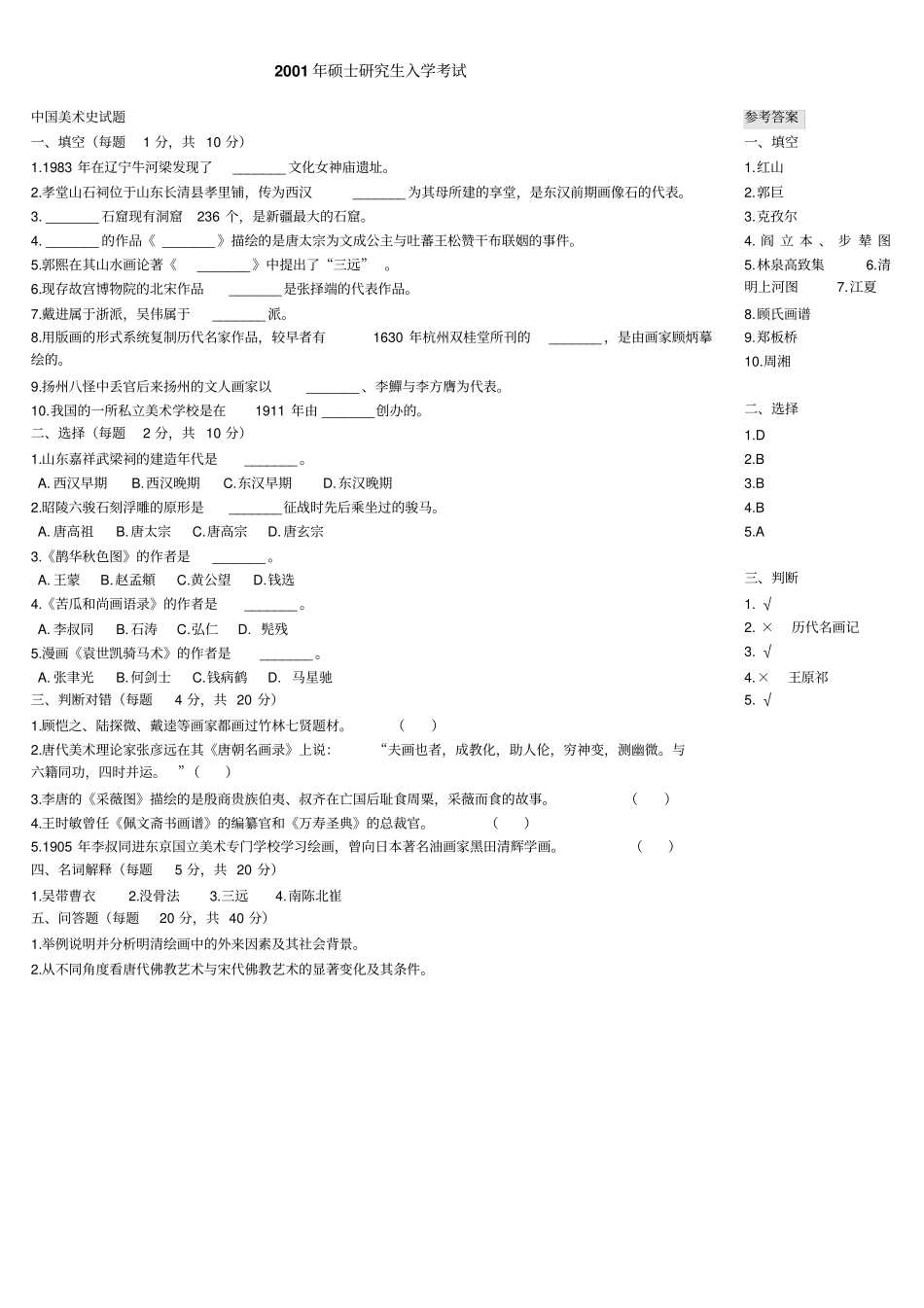 整理版中央美术学院人文学院考研真题中国美术史综述_第2页