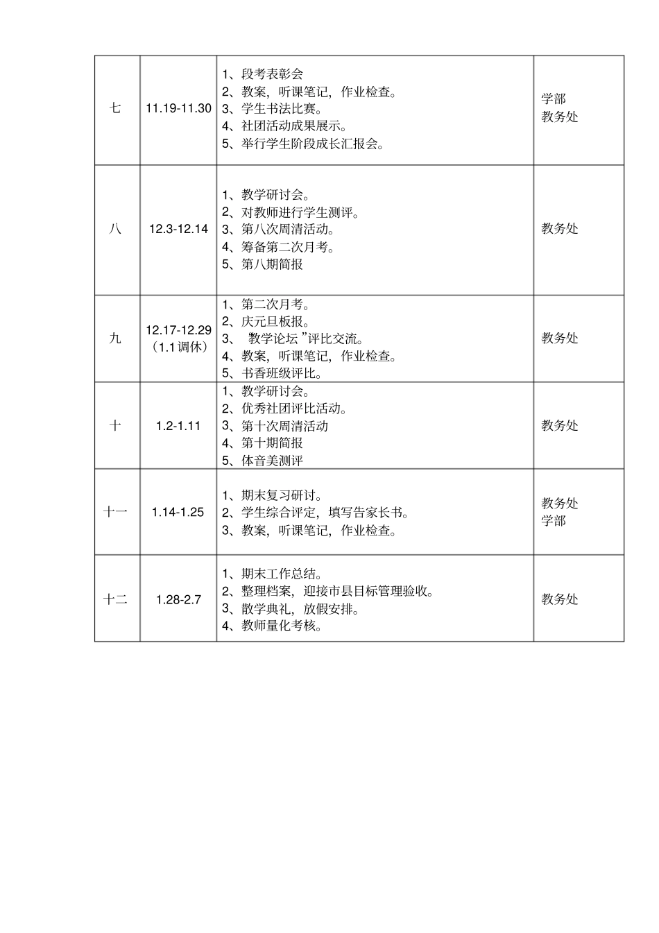 文刚小学部2017年秋教务处工作行事历_第3页