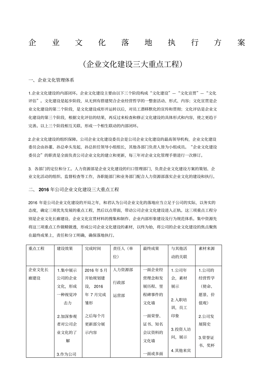 文化落地执行方案企业文化建设三大重点工程_第1页