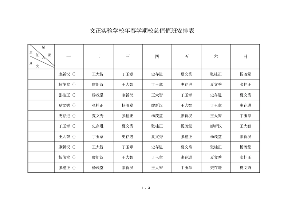 文正试验学校春学期校总值值班安排表_第1页