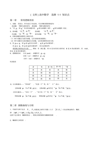 文科高中数学选修1