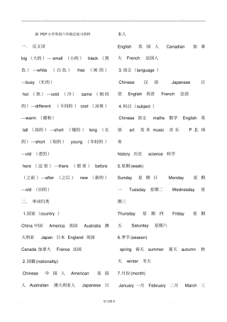 新PEP小学英语六年级总复习资料全