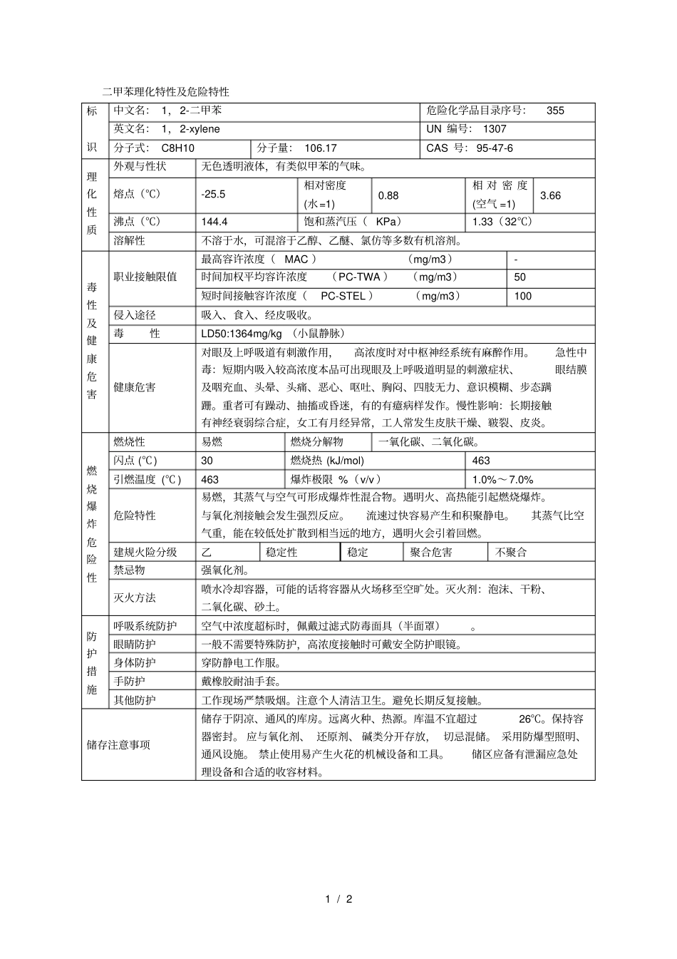 新二甲苯理化特性及危险特性_第1页