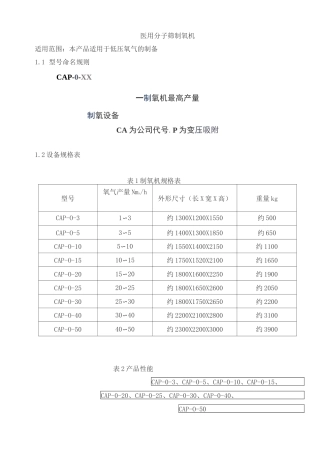 医用分子筛制氧机产品技术要求zhongchenghangyu