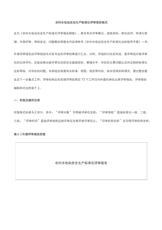 农村水电站安全生产标准化评审报告(模板)