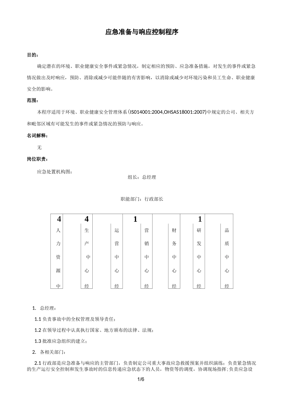 《应急准备与响应控制程序》_第1页