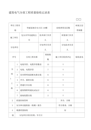 建筑电气分部工程质量验收记录表