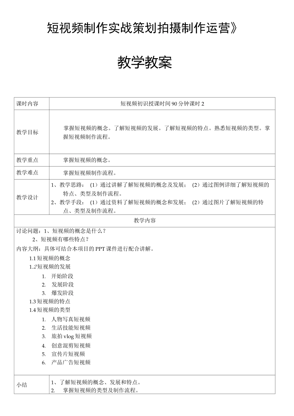短视频制作实战策划拍摄制作运营教案_第1页