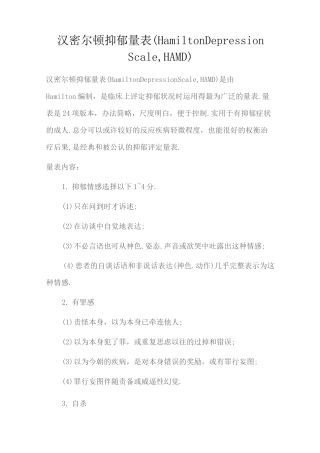 汉密尔顿抑郁量表(17项)